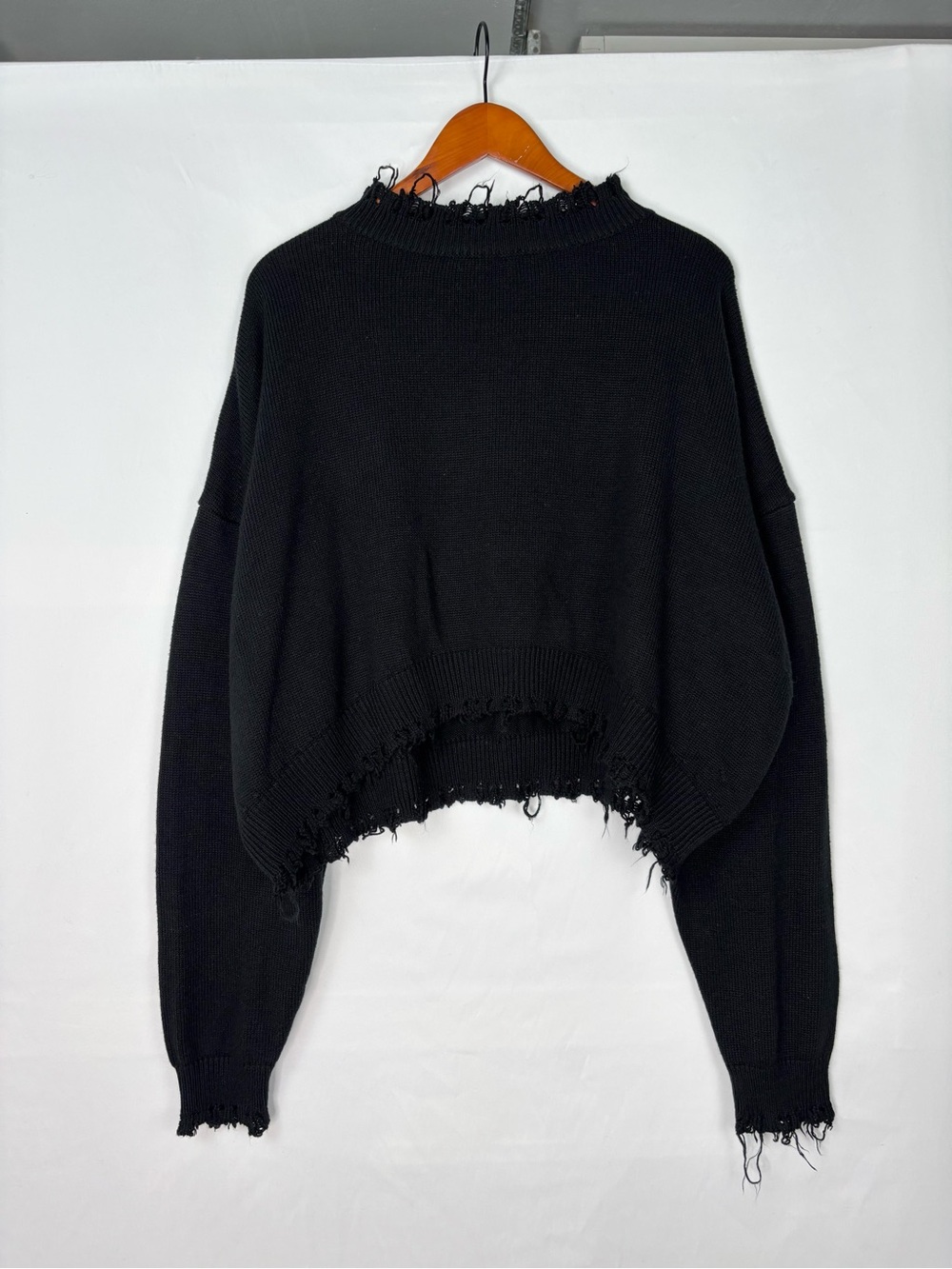Bare Knuckles Crop Cashmere Wool Sweater Black Size M Knit Japan Distress Raw